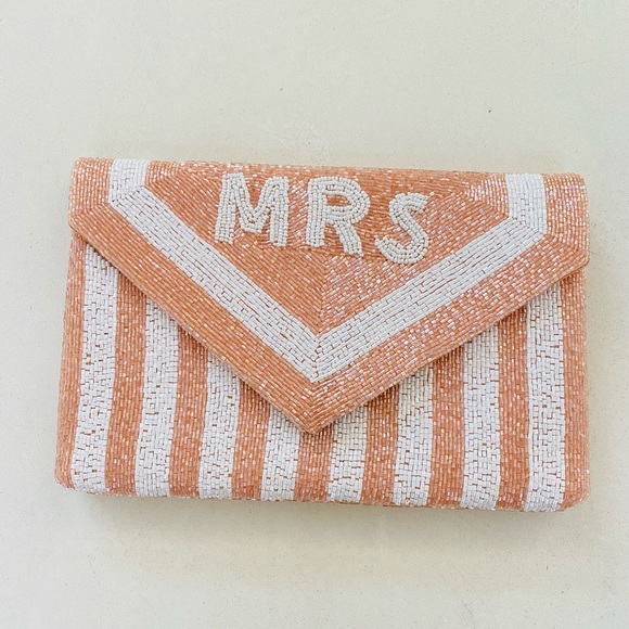 Francesca's Collections Handbags - Francesca’s Twine and Love Mrs Beaded Bridal Wedding Clutch